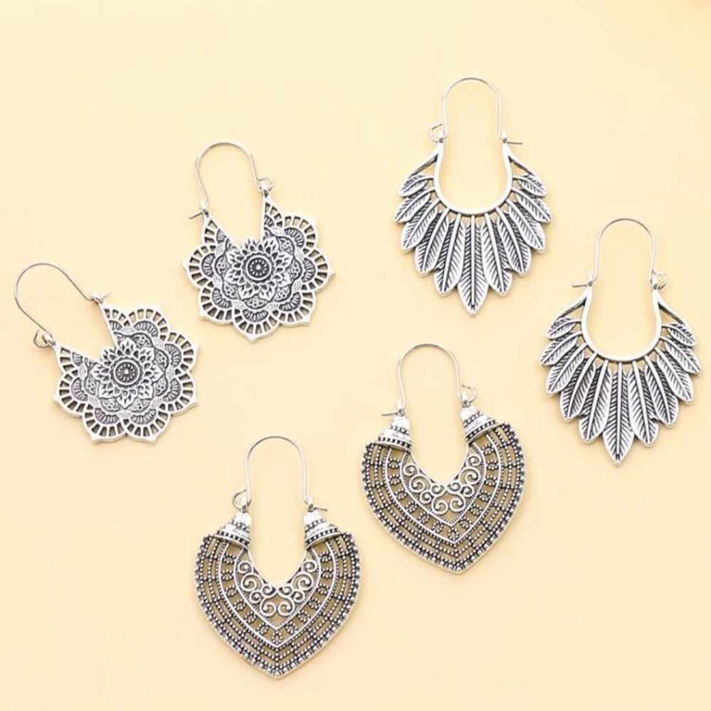 VIVA | Silver Metal Drop Earrings 3 pairs